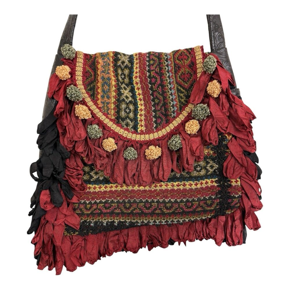Wild West Collection Tapestry Shoulder Bag Lynnette Furr Handmade Pom Poms